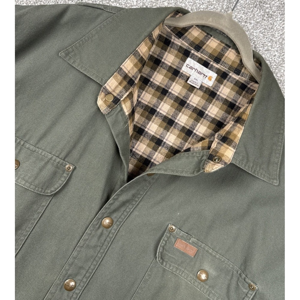 Carhartt Men's Lined Chore Jacket 2XL Green Canvas Snap Front Workwear